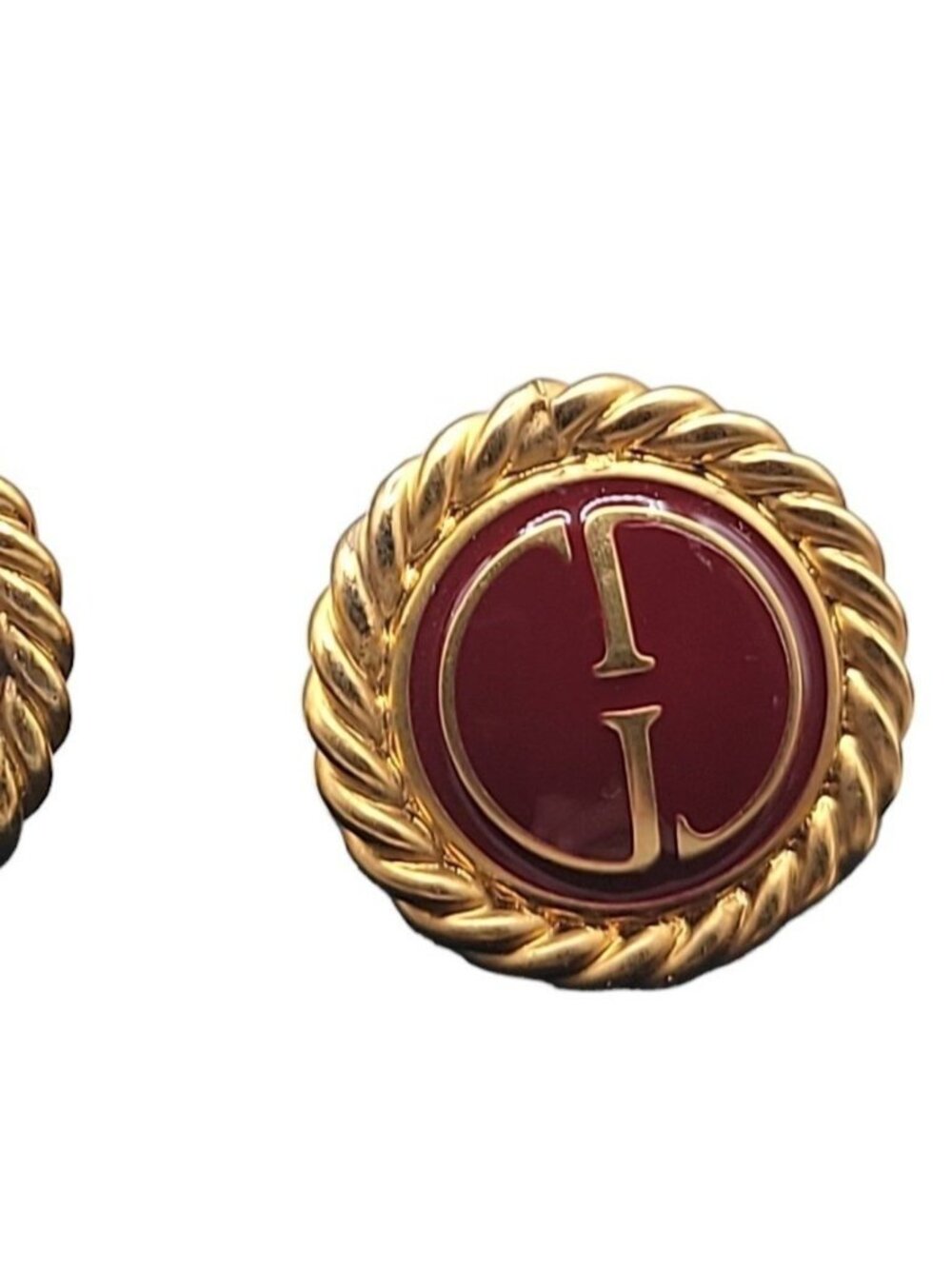 Vintage Gucci 1992 Red Enamel GG Logo Blazer Buttons Gold Plated Set of 2 Italy - Picture 3 of 15
